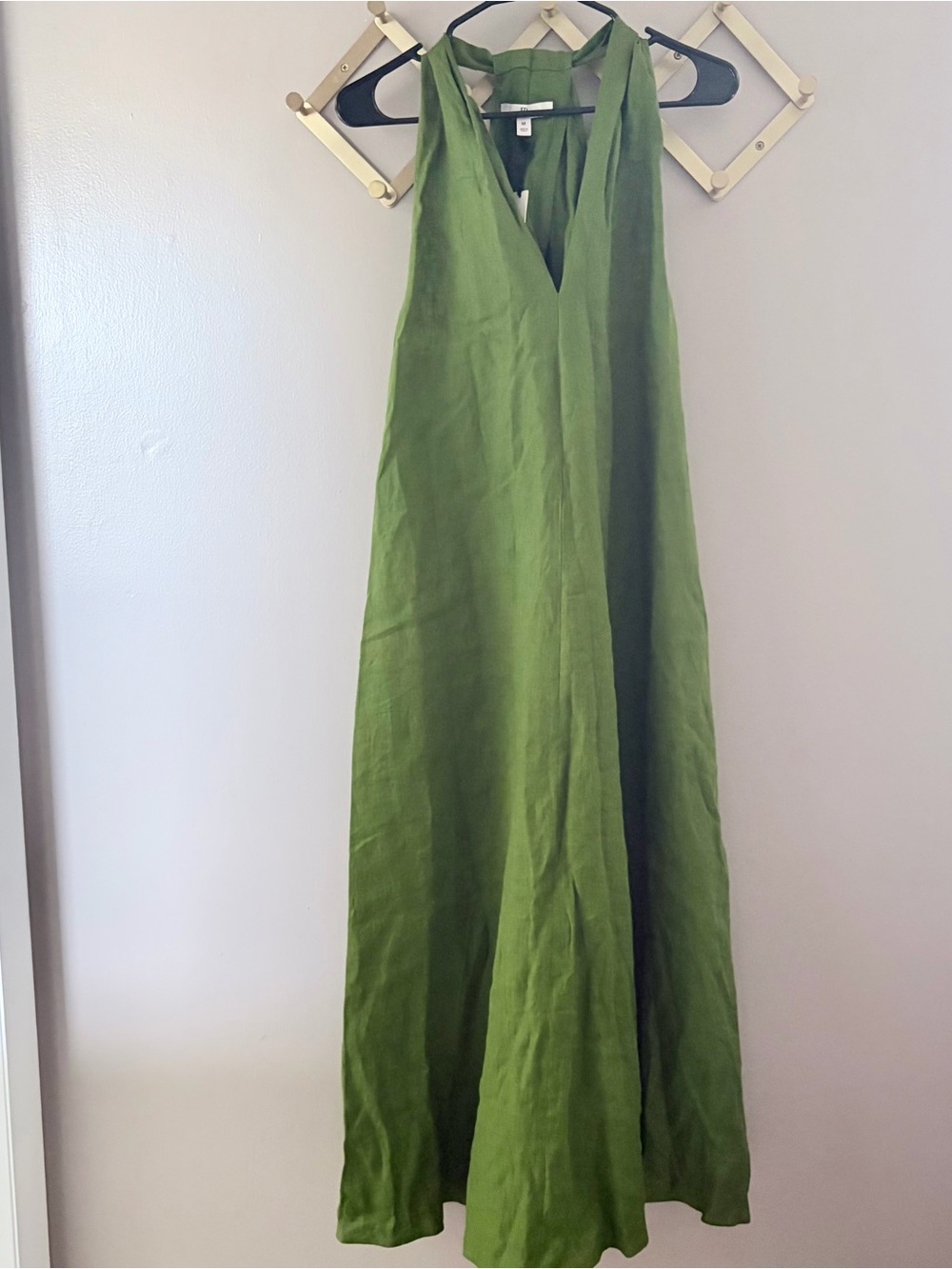 Banana Republic Green Linen V-Neck A-Line Midi Dress NWT Medium